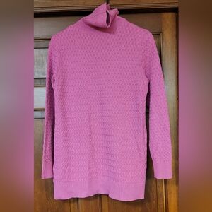 Lands End Women Cable Knit Turtleneck Sweater Pink Cotton Long Sleeve Size Small